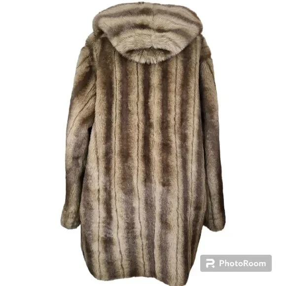 Vintage Dennis Basso Size 1X Tan Brown Reversible Faux Suede/Fur Penny Lane Coat